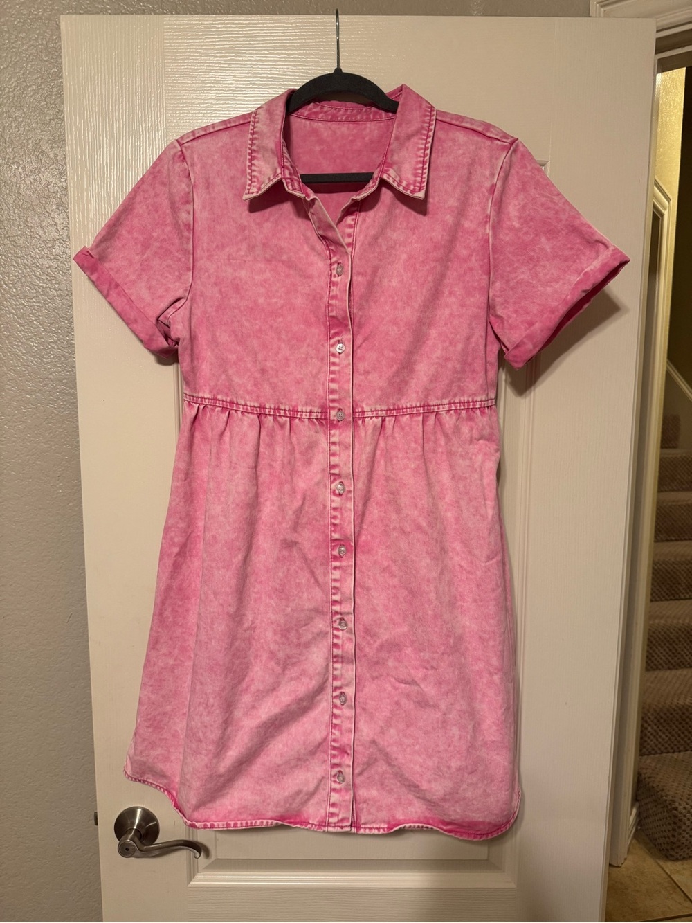 Women’s Pink Button-Front Shirt Dress